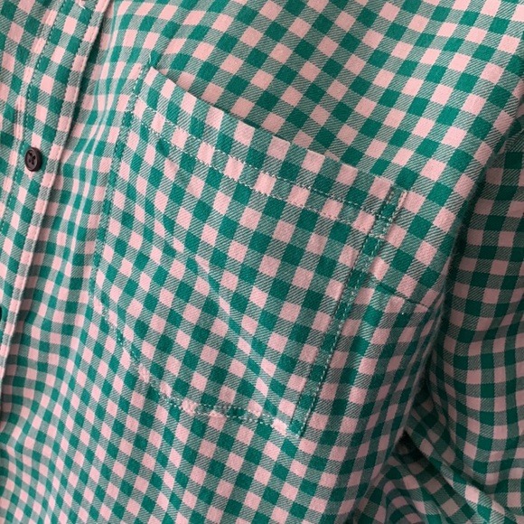 Green gingham button down cotton long sleeve shirt slim fit large - Picture 6 of 14